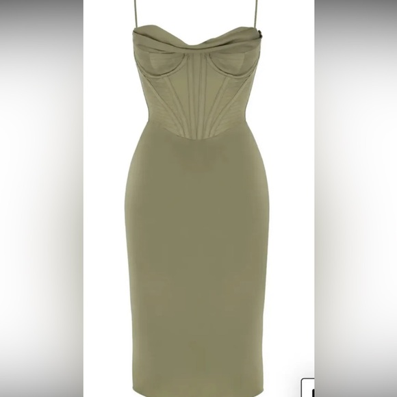 House of CB Olive green Satin Dress - Picture 5 of 8